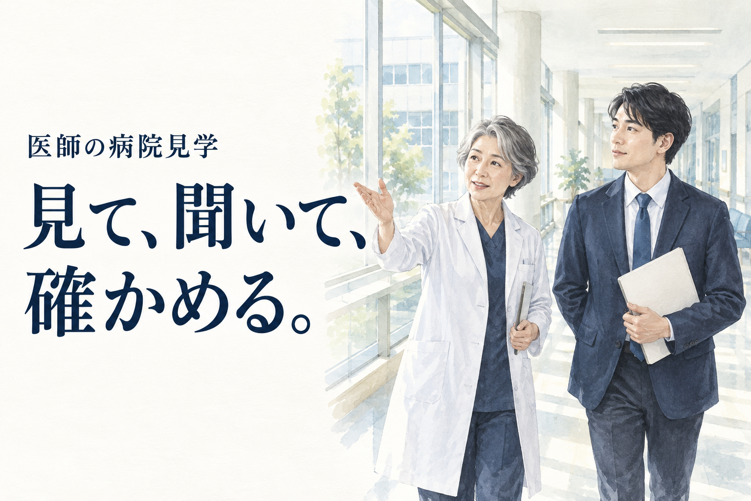 医師 病院見学。転職先を検討する医師が、病院見学の前に目的を伝え、当日の業務・相談体制を観察し、見た事実と説明を分けて比較するための確認票です。